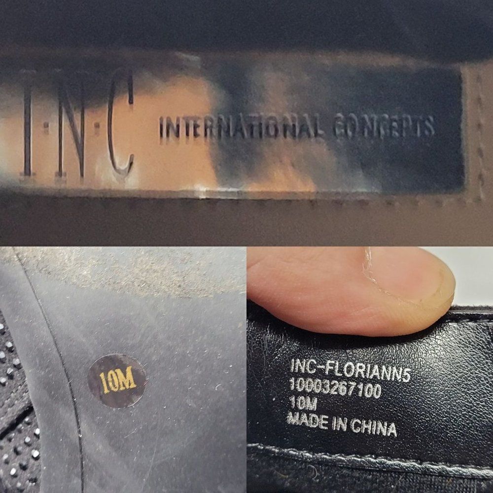 INC Floriann5 Ankle Booties 10 Black Sparkle‎ Silver Star Chunky Heel Holiday - Picture 3 of 11